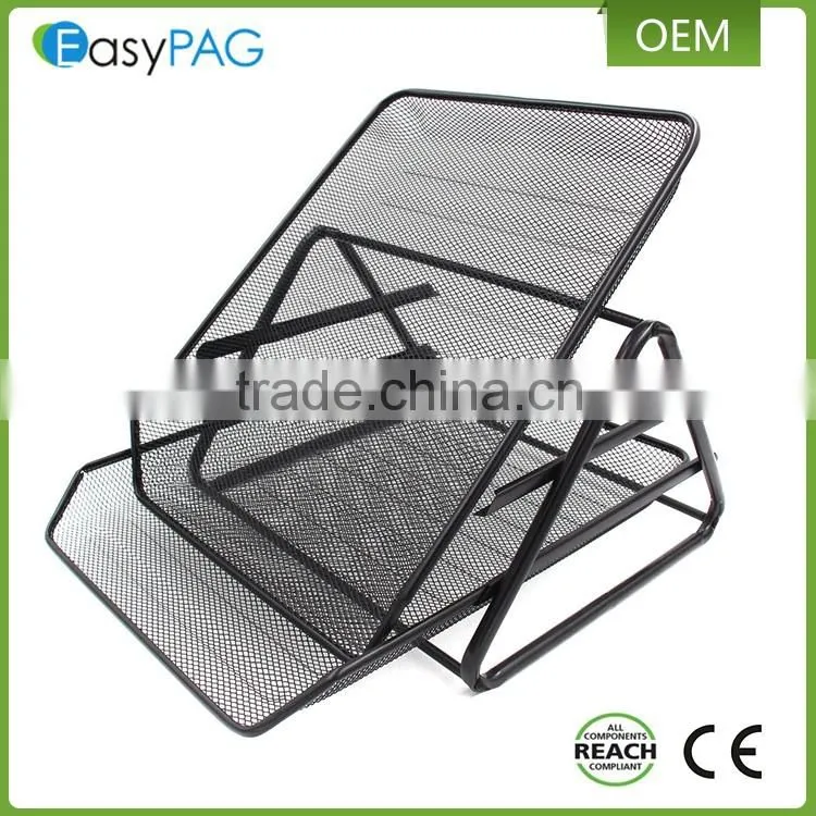 Triangle support 2 tier black metal mesh desk office file magazine rack