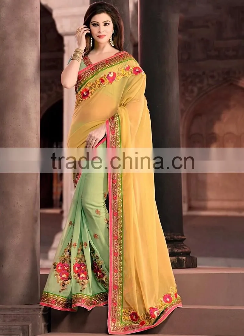 Pink Georgette On Net Lehenga Saree