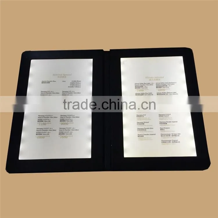 leather cover led lighting restaurant bar used acrylic restaurant menu rack