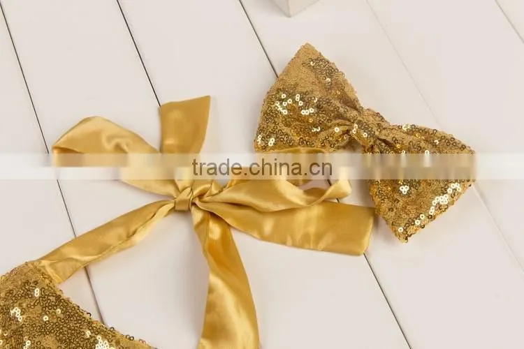 2017 New Product Wholesale Boutique Solid Shiny Romper, Bow-Knot Hairband Baby Adorable Girls Summer Clothes