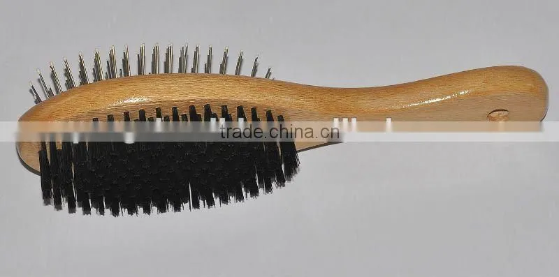 double-sided wooden handle pet grooming brush