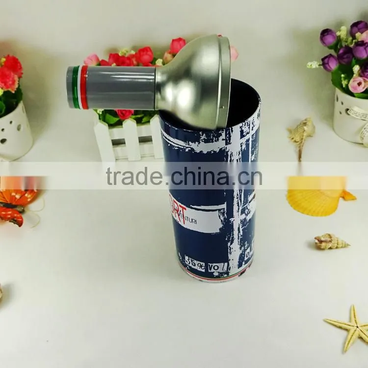 Empty metal packing fancy gift round wine bottle tin box