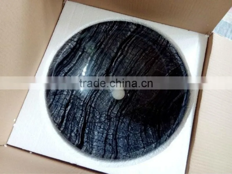 Ancient wood marble black inlay sink