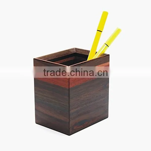 High Quality Square Wood Brush Pot, Stationery Storage Pen Holder