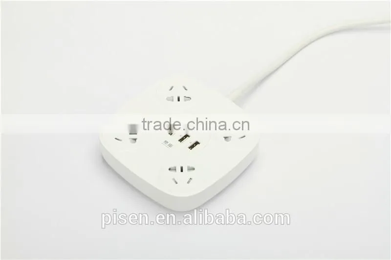 Pisen 1.8m 6ft Cable 4 Outles Power Strip With 1A 1A 2.4 A 2.4A 4 USB Charger