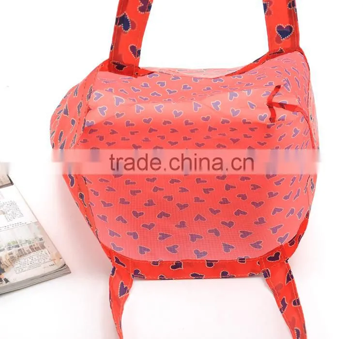 Dot Watermelon Color Full Printing 190D Polyester Foldable Shopping Tote Bag,Folding Into A Purse
