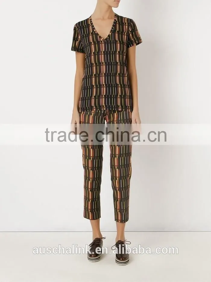 nice design mid-rise printed straight fashion trousers for women