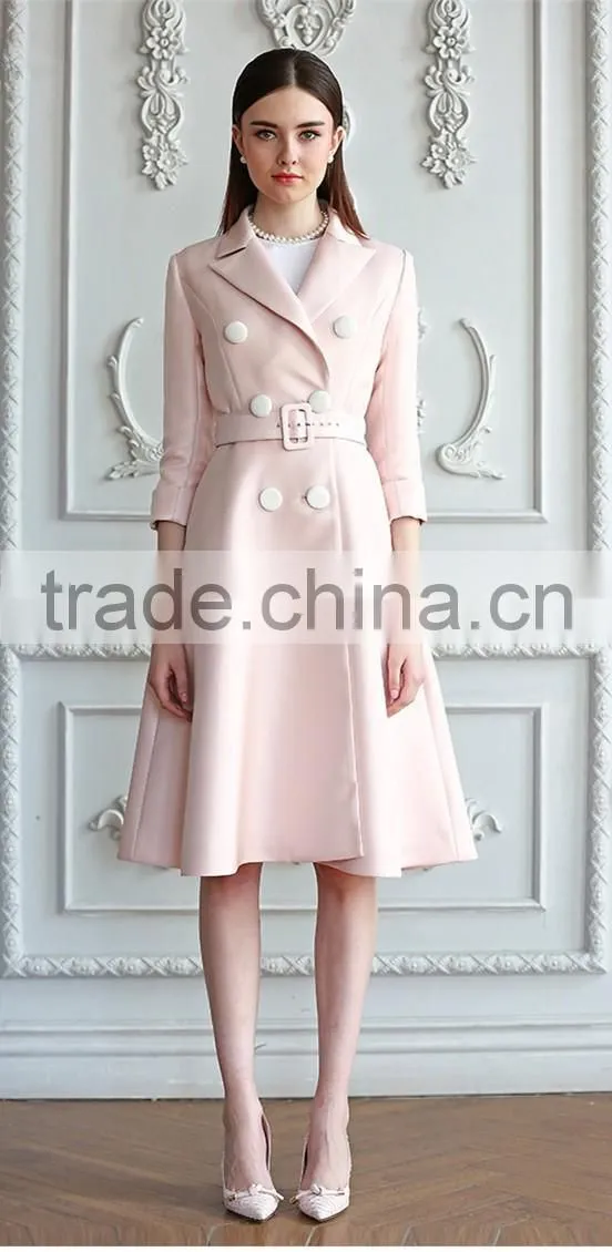 Classic Elegant Ladies Pinched Waist Solid Color Double Breasted Long windbreaker Wind Coat