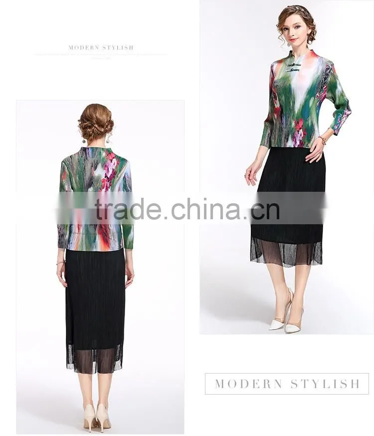 Chinese ink and wash panting double buttons for women folding dress