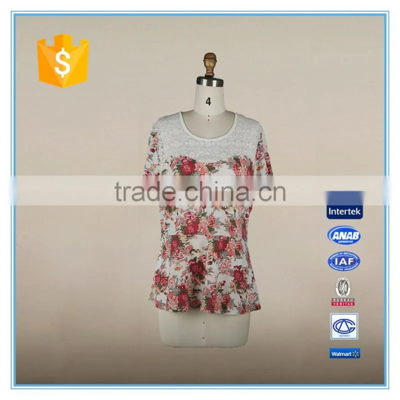 Wholesale Ladies Floral picture Printed design Lace Blouse With Embroidery