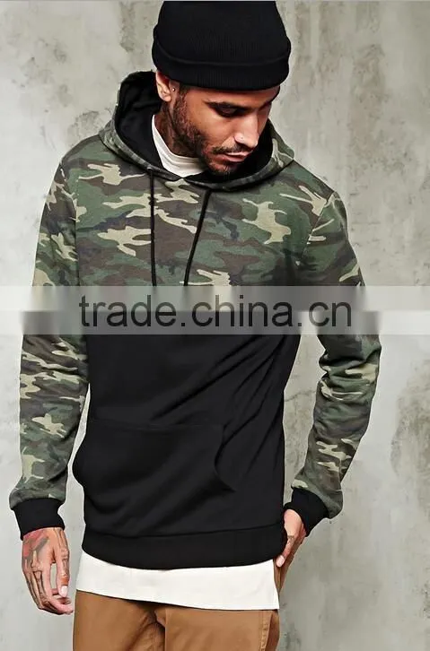 Slim fit hoodie man quality tracksuit top with camo splice