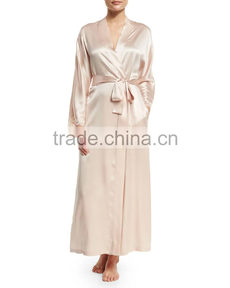 ALT17 Custom wedding robe, lace trim brides robe, dressing gown-bridal shower gift, silk long robe
