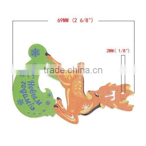 Mixed Message Pattern Carved Christmas Reindeer Wood Charm Pendants 6.9cmx5.4cm