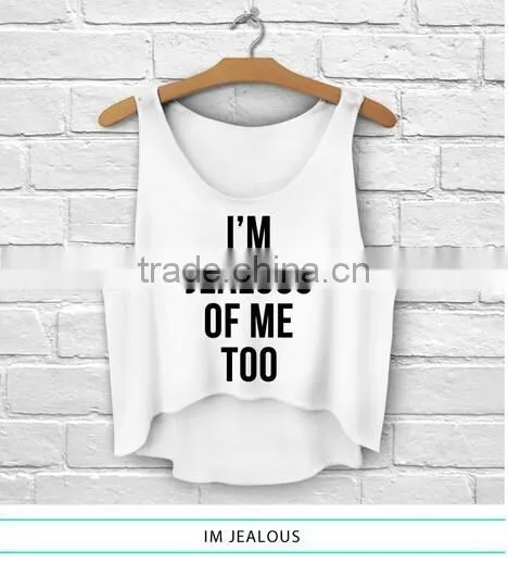 Fashion Girls 3D Design Sleeveless Sports Gym Irregular Tank Top With Pattern For Women