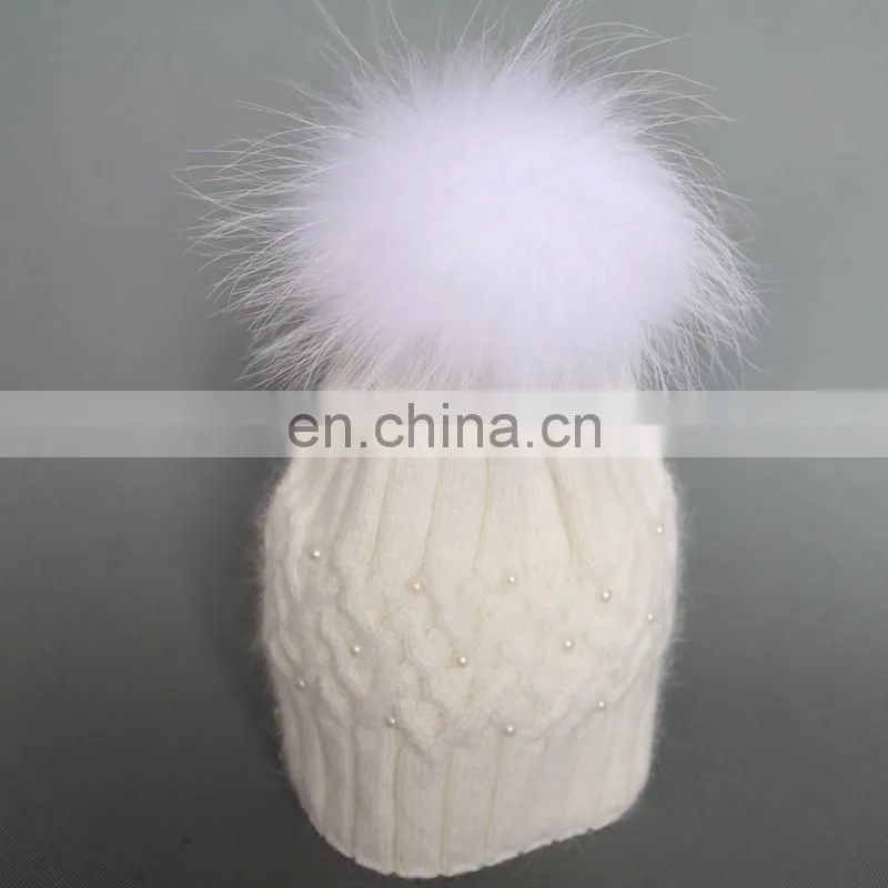 White solid color ladies girls winter hats wool blen beanies
