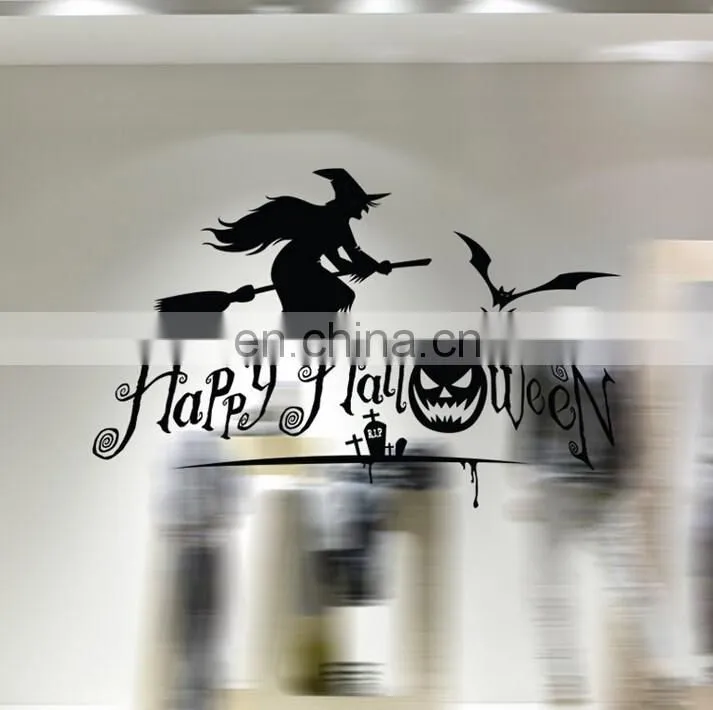 Happy Halloween Witch and Bats Window/Wall Sticker Halloween Decoration Home Decoration