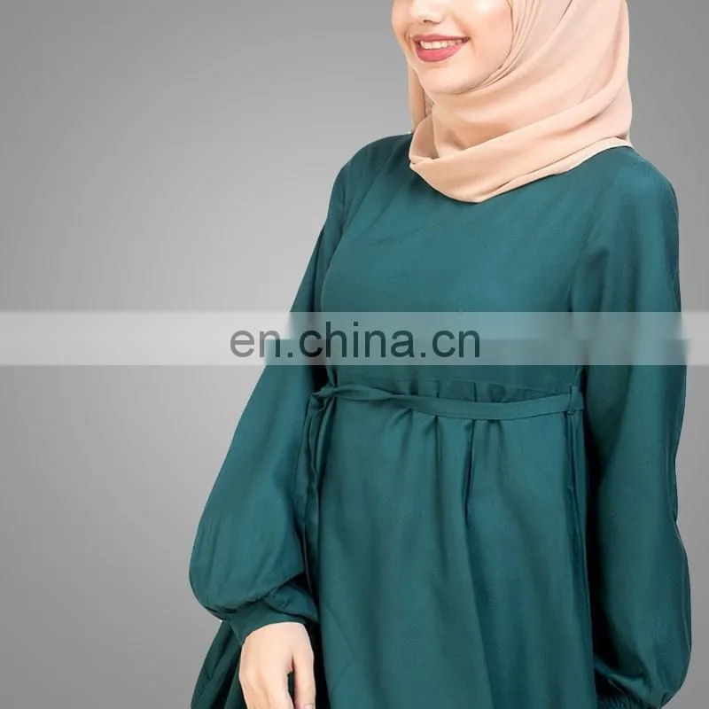 2017 New islamic Design Long Muslim Kaftan Dress Abaya Teal Flared Maxi Dresses Women Simple Long Abaya