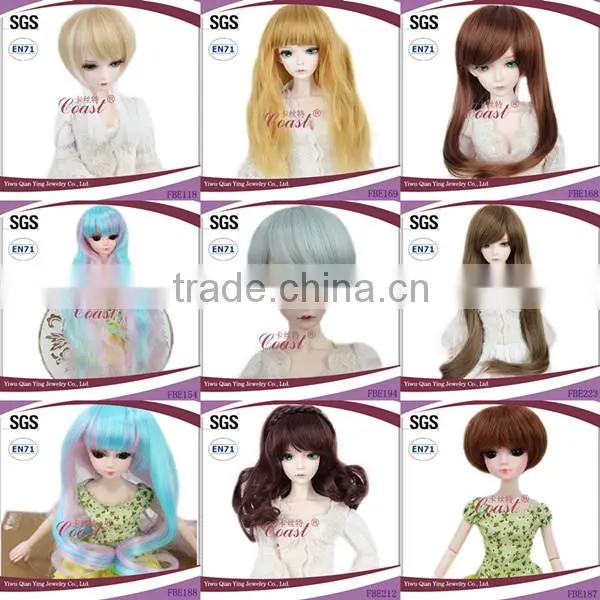 fashion wholesale long wave blue and purple color mixed samll doll wig for american girl doll