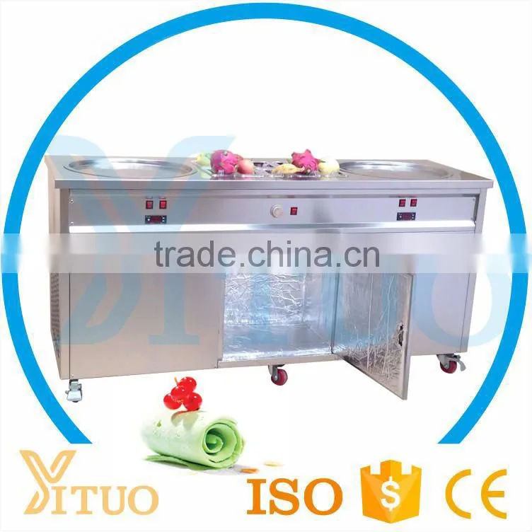 Double Flat Pan Fried Ice Cream Machine, Thailand Roll Ice Cream Maker, China Two Secop Compressor Fried Ice Cream Machine