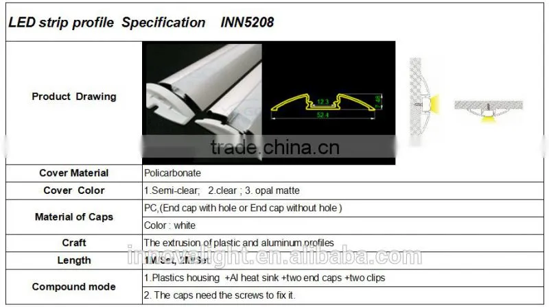 INNOVALIGHT Modern Design 52*8mm Decorative Aluminum Profile for Home