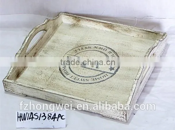 Wholesale antique white wooden tray wood plate shabby chic style