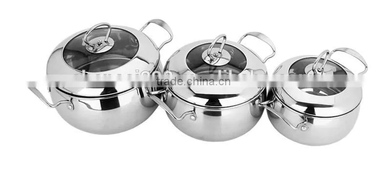 stainless steel Belly soup pot with glass lid/ Casserole set/ cooking stock pots