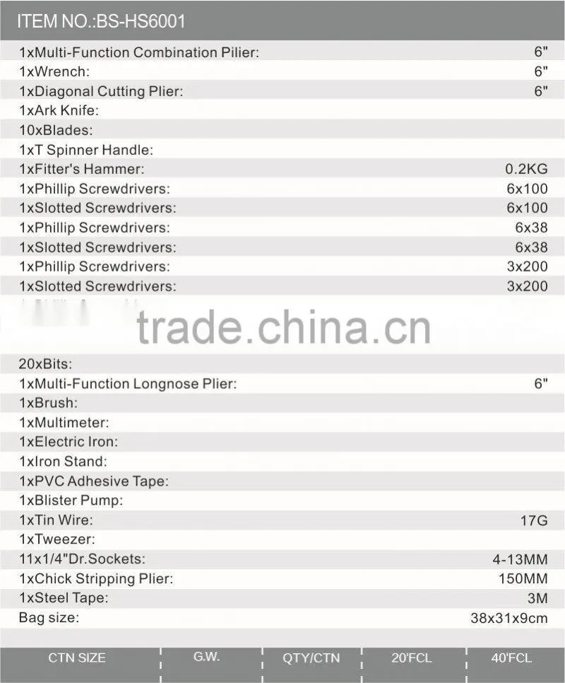 60pc Hardware tool set