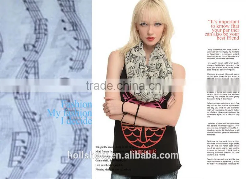 Music Note Printed Fashion Ladies Polyester Circular Scarf Neck Warmer