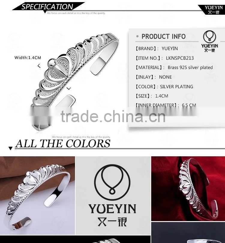 Shiny Crown Design Adjustable Openable Silver Party Bangle For Lady
