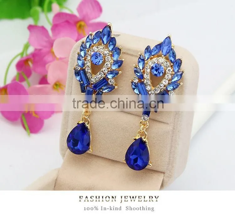 Korean Wind Women Crystal Rhinestone Leaves Water Drop Earrings Wedding Gift