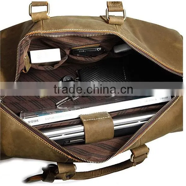 2014 Fashion vintage style travel shoulder bag genuine leather travel bag fit for 17'' laptop