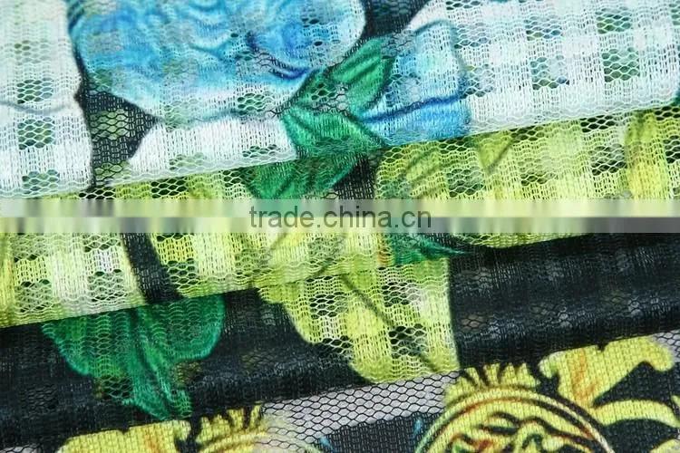 Top quality green plant 100% polyester print lace fabric for curtain