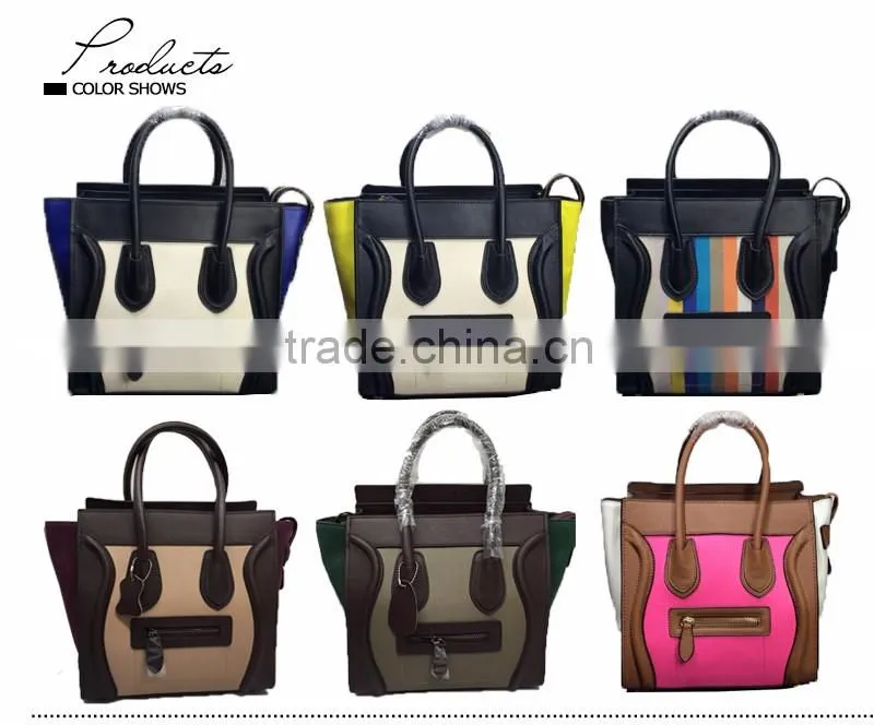 women lady fashion smile face pu leather handbag dropshipping yiwu patchwork handbag