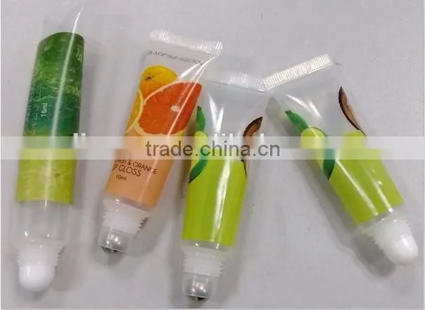 15ml Lip gloss container with three ball insert,cosmetic flexible tube packaging