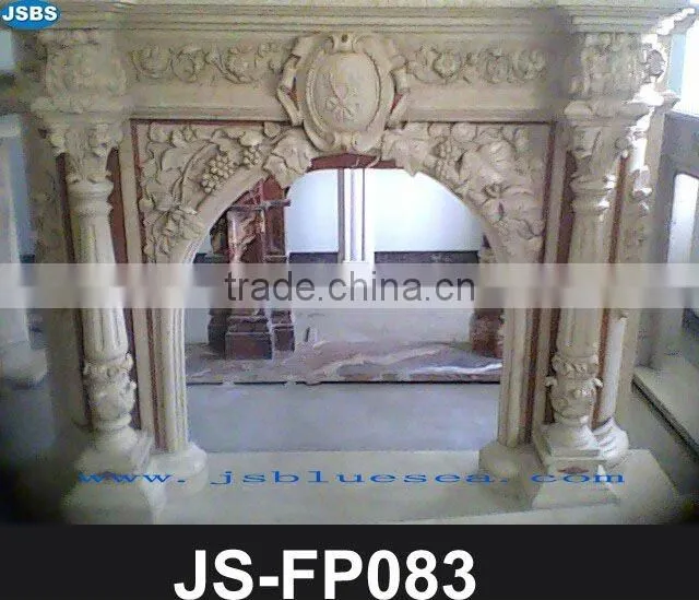 Yellow marble fireplace with lion statue