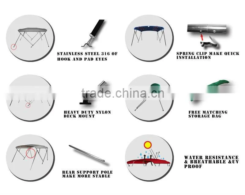 4 bow stainless steel frame biminitops with support pole