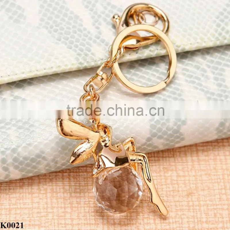 Attractive design alloy crystal flower faerie logo keychain K0021