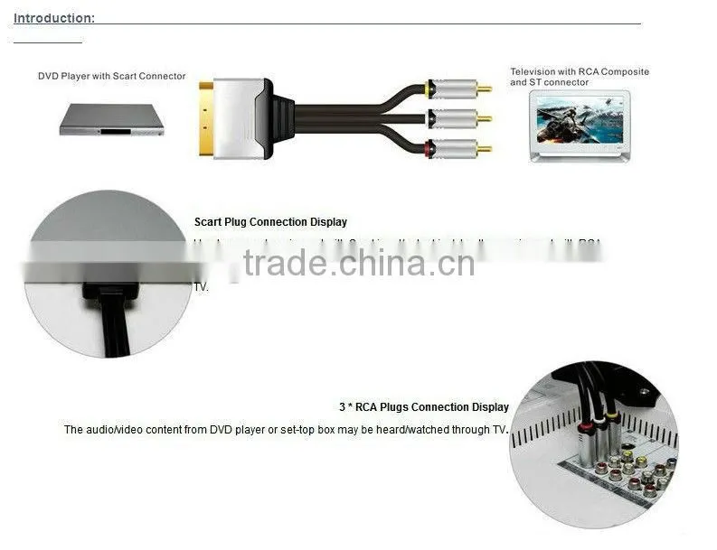 copper usb scart cable,21pin rca to scart