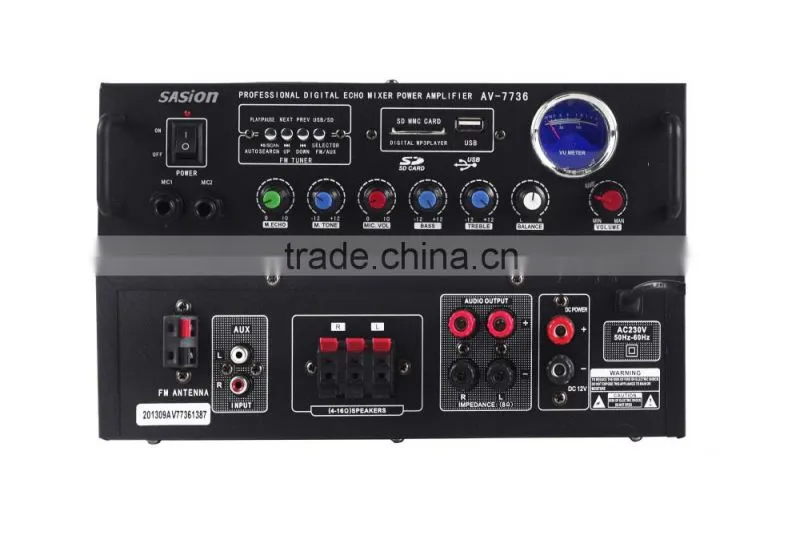 2015 Trade Assurance Supplier SASION mini size AV-7736 Power Amplifier with VU meter