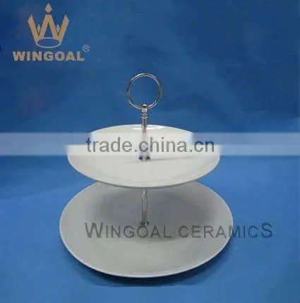 ceramic 2 tiers cake stand with decal