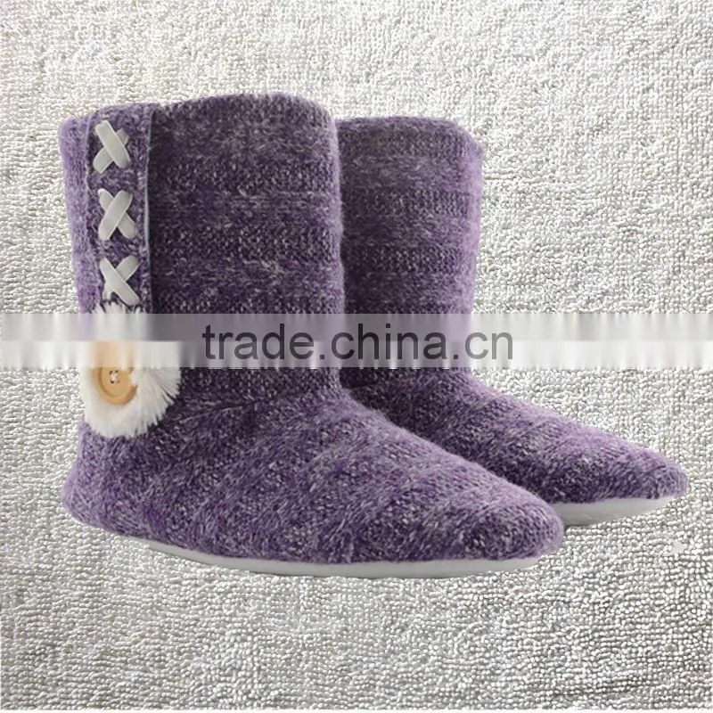 Premium quality knitted women indoor soft sole boots cable knit boots