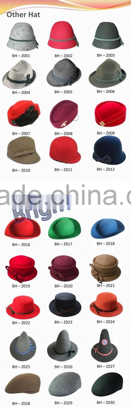 Wool felt hat Fedora hat Cloche hat Bucket hat Floppy hat Cowboy hats Bowler hat Top hat Porkpie hat