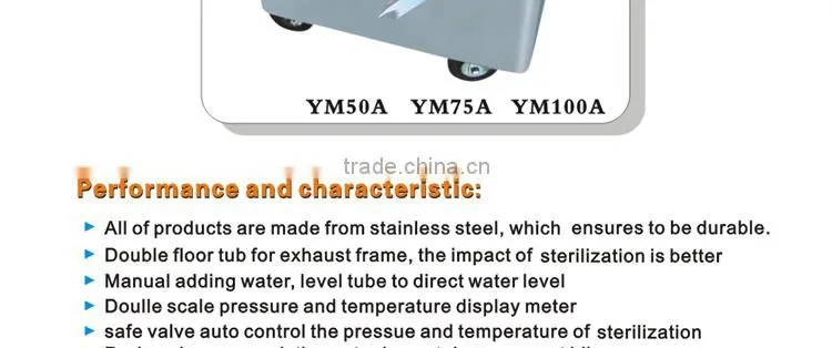 YM75A stainless steel steam sterilizer autoclave double door autoclave steam sterilizer glass bead sterilizer