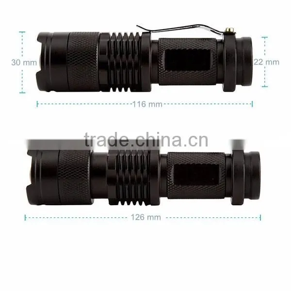 T6 LED Small Pocket Torch Light Tactical Zoomable LED Flashlight with Clip