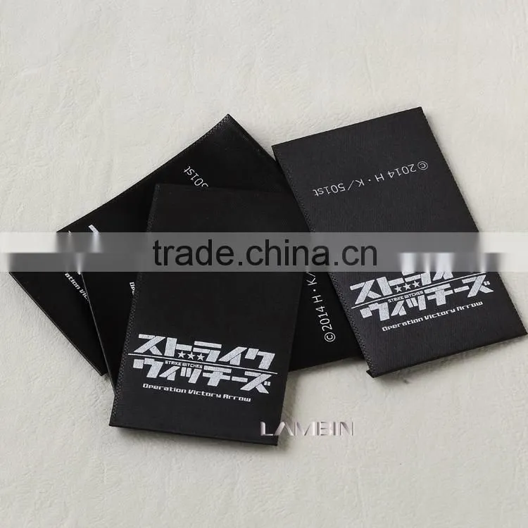 High density black damask printed label for trousers silk screen printed black satin ribbon labels for clothing