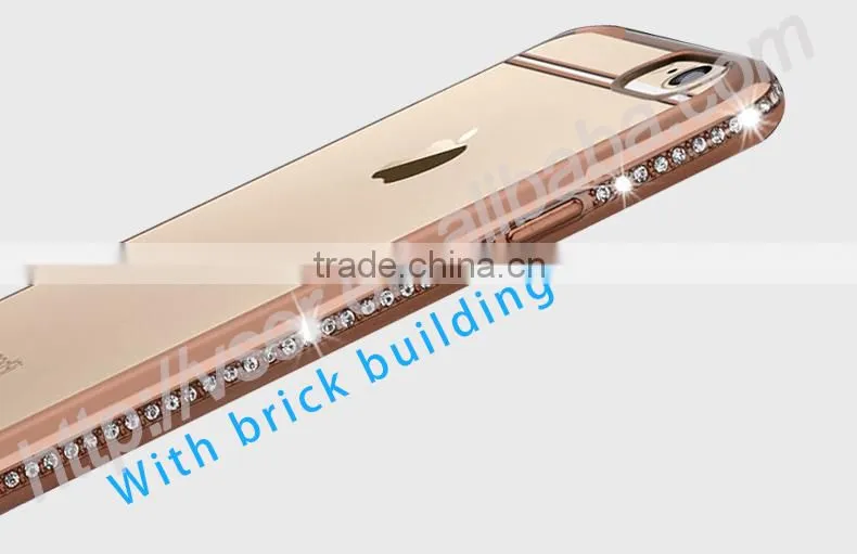 Electroplating Bling tpu transparent clear case for iphone 6 diamond bumper case