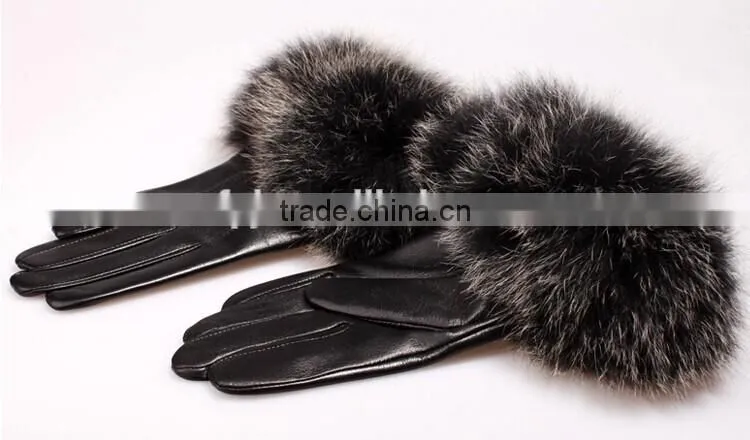 ZF0419 Ladies fashion real fox fur leather gloves in winter