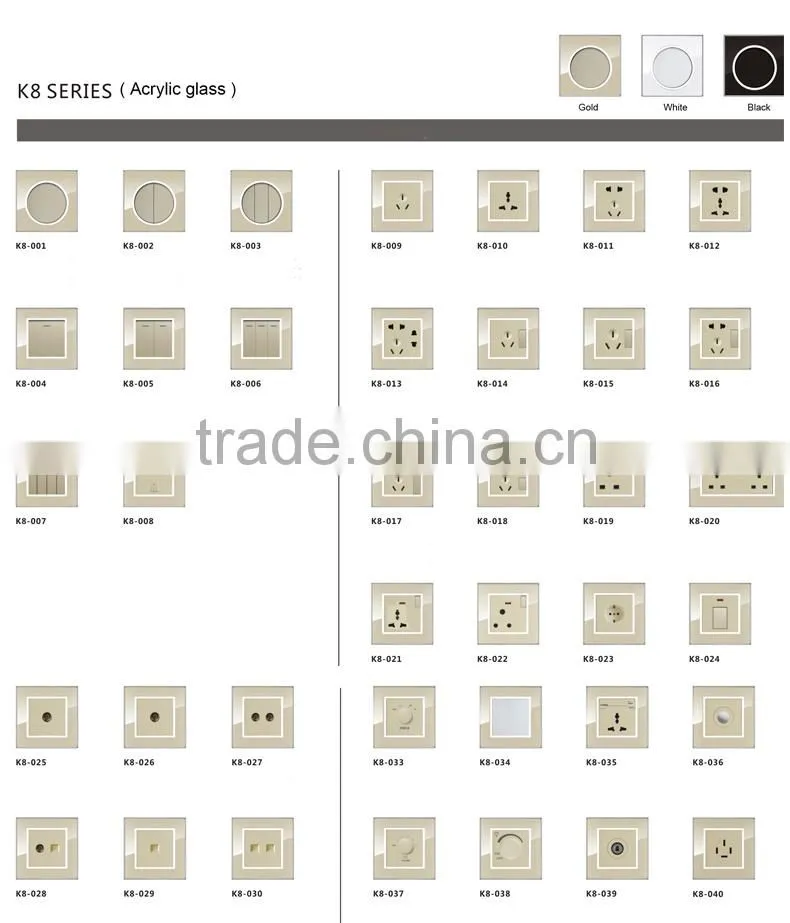 New Design Wallpad White Waterproof Acrylic Glass 110~250V EU UK Electrical Switch 1 gang 1 way Push Button Wall Light Switch