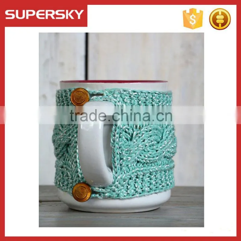 V-75 Cable knitted crochet mug sleeve warmmer sweater mug