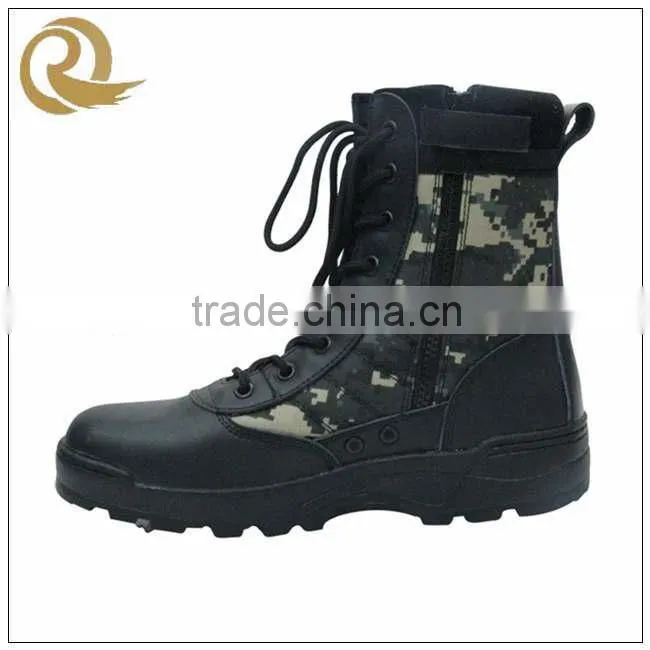 New style leather camouflage military combat boots with zipper